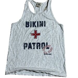 Vintage Bikini Patrol Tank Top Men's Small Racer Back Silver Lake MI Graphic